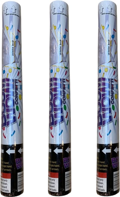Boom Wow Confetti Schieter – Set van 3 – 45 cm lang – Ø 5 cm – Wit – Gasdruk - Papieren Stroken – Handbediend – Voor Bruiloft