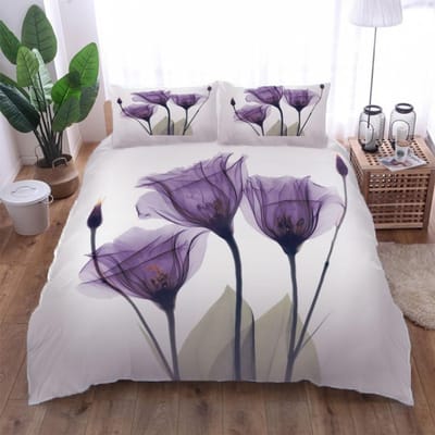 2-Persoons Beddengoed 3D Rood Paarse Bloemen Microvezel Beddengoed Dekbedovertrek King Size Beddengoed Set Met 2 Kussenslopen Slaapkamer Decoratie W135xL200cm