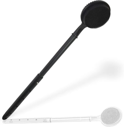 Dubbelzijdige Siliconen Rugschrobber met Verstelbare Telescopische Steel 16,1 - 23,5 Inch - Doucheborstel met Exfoliërende en Massagenoppen - Antislip Ergonomische Grip - Luchtdrogende Ophanglus - Ideaal voor Oudere en Beperkte Beweging