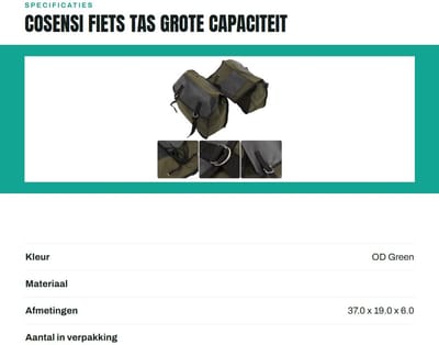 Dailygoods- Fietstas Grote Opbergruimte - Fietstas Dubbel - Fietstas Rugzak - Waterdicht - Stabiele Installatie - Duurzaam 12oz Canvas en Leer - Fietsbag
