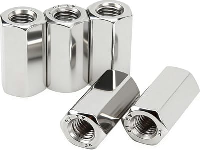 Dailygoods- Langmoeren M10 x 1,5 - 5 Stuks - Zeskantige Wartelmoeren - Roestvrij Staal 304 - Binnendraad - Lengte 35 mm - Verbindingsmoeren - Moeren