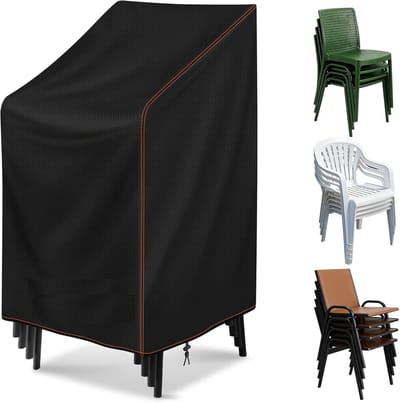 Famanu – Tuinmeubelhoezen waterdicht - 70 x 70 x 80/120 cm patio stapelstoelhoes voor buiten tuinmeubelen 210D Oxford-doek winddicht anti-uv - zwart