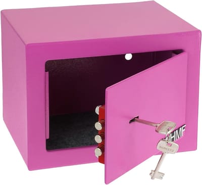 RUX® Kluis Brandwerend voor Geld - Kluis Brandwerend met Sleutel – Geldkluis – Kluis met Sleutel - Kluis Brandwerend en Inbraakwerend – Prive Kluis – Dubbele Boutvergrendeling – Roze - 23cm x 17cm x 17cm