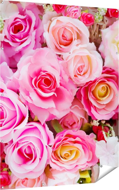 Gards Tuinposter Roze Rozen Achtergrond - Bloemen - 120x160 cm - Tuindoek - Tuindecoratie - Wanddecoratie buiten - Tuinschilderij