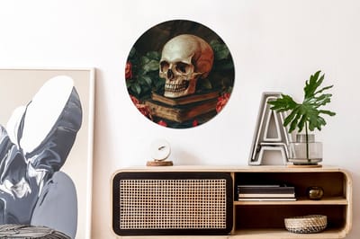 WallCircle - Wandcirkel - Muurcirkel - Skelet - Kaarsen - Rozen - Schedel - Boeken - Kandelaar - Aluminium - Dibond - 60x60 cm - Binnen en Buiten