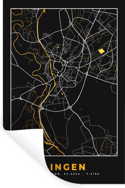 Muurstickers - Sticker Folie - Lingen – Stadskaart – Gold – Plattegrond – Stadskaart – Kaart - Duitsland - 20x30 cm - Plakfolie - Muurstickers Kinderkamer - Zelfklevend Behang - Zelfklevend behangpapier - Stickerfolie