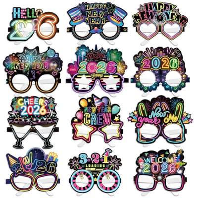 Dailygoods - Neon 2025 Oudejaarsavond Bril - 24 Stuks Papieren Brillen voor Nieuwjaarsfeesten