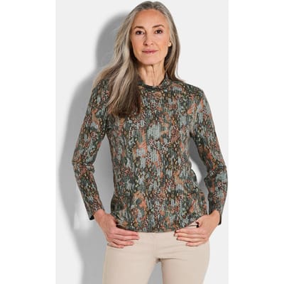 Shirt van zachte jersey - grijsgroen / gedess. - Gr. 44 van Goldner Fashion