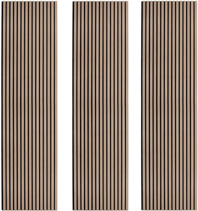 Akoestische lamellenpanelen x3 - licht walnoot - 240x60cm - viltrug