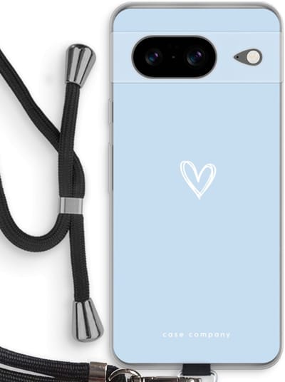 Case Company® - Hoesje met koord geschikt voor Google Pixel 8 hoesje met Koord - Klein Hart Blauw - Telefoonhoesje met Zwart Koord - Bescherming aan alle Kanten en Over de Schermrand