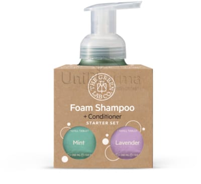 The Green Lab Co Starter Set Schuimende Shampoo Tabletten Lavender & Munt + Gouden Forever Bottle -