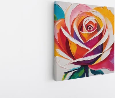 Saammp Canvas Schilderij - gekleurde Roos - Bloemen - Abstract - 20x20 - Foto op canvas - Wanddecoratie - Muurdecoratie Woonkamer - Kantoor Decoratie
