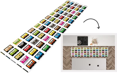 Keukenloper - Loper keuken - Patronen - Cassettebandjes - Muziek - 200x50 cm - Keukenloper vinyl