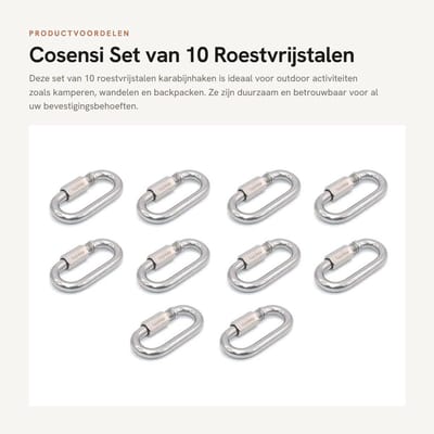 Dailygoods- Karabijnhaak 10 Stuks - Roestvrij Staal - Schroefsluiting - Sleutelhanger - Hondenriem - Duurzaam en Sterk - Haak