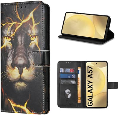 Solidenz Hoesje - geschikt voor Samsung Galaxy A57 Bookcase - Telefoonhoesje met Pasjeshouder - Leeuw