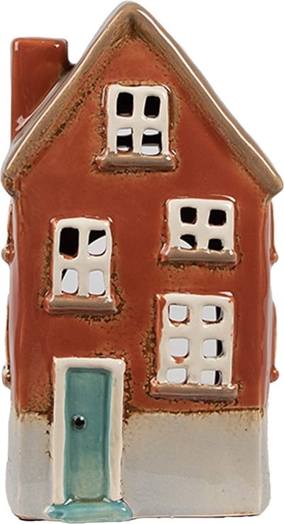 Clayre & Eef Waxinelichthouder Huis 10x8x18 cm Oranje Keramiek