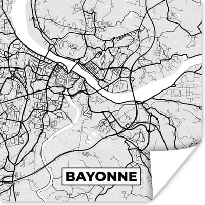 Poster Frankrijk - Bayonne - Stadskaart - Plattegrond - Kaart - 100x100 cm XXL