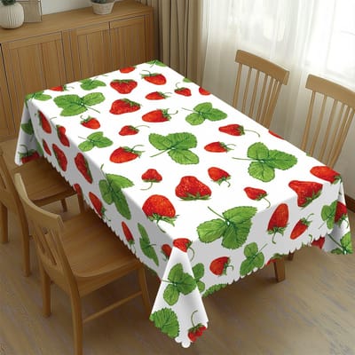 Waterdicht Tafelkleed met Aardbeienprint, Witte Achtergrond Rode Vruchten Tafelhoes, voor Keuken Eetkamer Feest Huisdecoratie 140x140cm
