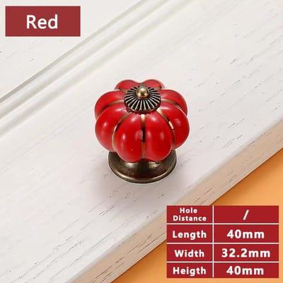 Poignée de meuble de cuisine en céramique colorée, bouton de rangement, commode, armoire, citrouille, trou unique, vis, meubles, décoration d'intérieur rouge