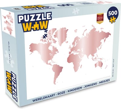 Puzzel Wereldkaart - Roze - Kinderen - Jongens - Meisjes - Legpuzzel - Puzzel 500 stukjes