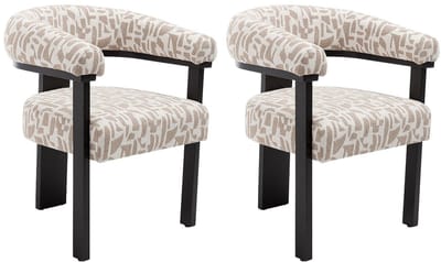 Vente-unique Set van 2 stoelen met armleuningen in tweekleurige getextureerde stof en zwart rubberhout - Crème en taupe - LIVELIA