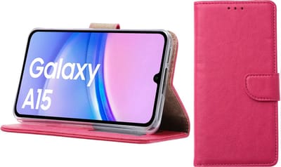 Bixb Hoesje Geschikt voor Samsung Galaxy A15 – portemonnee bookcase met pasjeshouder - Roze