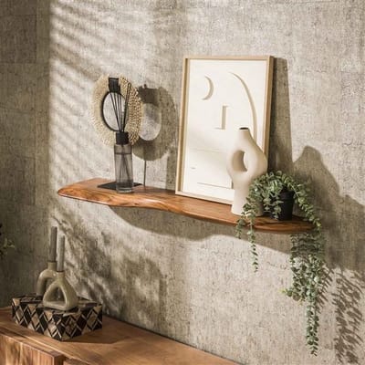 PS-Collection Organic 120 Wandplank - 120x20x4cm - Naturel - Acaciahout - wandplank - wandrek industrieel - wandrek metaal zwart - wandrek rond - wandrekken - wandplank zwevend - wandplank hout - wandkubus - boekenplank