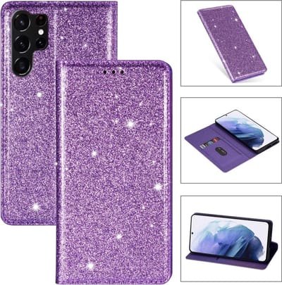 Coverup Hoesje - Geschikt voor Samsung Galaxy S25 Ultra Hoesje - Coverup Glitter Book Case - Paars