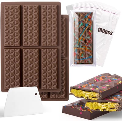 Namajunas - Chocolade vorm - Bakvormen siliconen - 12 Holtes Chocoladereep Vorm Diep met Zakken en Schraper - Dikke Chocoladereep mal - Geschikt voor Gevulde Knafeh Pistache Chocoladereep & Dubai chocolade - Mal voor chocolade, koek, gebak, zeep