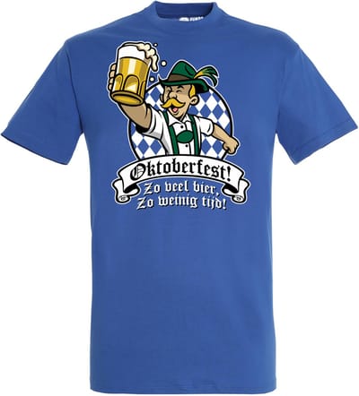 T-shirt Oktoberfest Zo veel bier zo weinig tijd | Oktoberfest dames heren | Tiroler outfit | Carnavalskleding dames heren | Blauw | maat XS