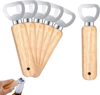 Draagbare Flessenopener met Houten Handvat van RVS voor Mannen - Perfect voor Feestjes, Kamperen en Keukengebruik - Graveren Mogelijk voor Persoonlijk Cadeau