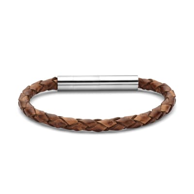 Frank 1967 Junior - 7FJB-0013 - gevlochten lerenarmband jongens - bruin - 15,5 cm