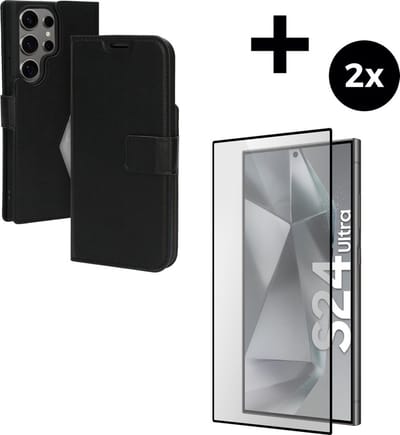 Mobiparts Classic Wallet hoesje geschikt voor Samsung Galaxy S24 Ultra met 2 Screenprotectors van Gehard Glas - Zwart