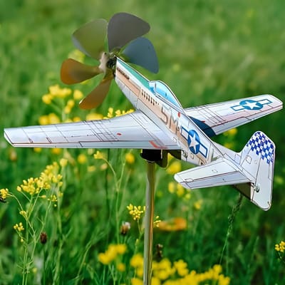 Vliegtuig windspinner - Tuindecoratie metaal - Buiten versieren - Weerbestendig ontwerp - 31.5 cm spanwijdte - Metaal