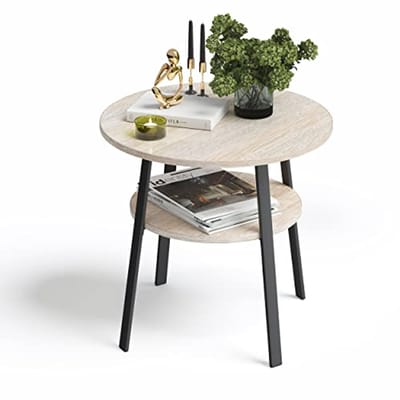 Ronde Bijzettafel met Stabiel Metaal en Hout Ø52xH54 cm - Handige Opbergmogelijkheid Voor Woonkamer en Slaapkamer