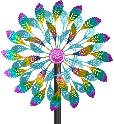 Dailygoods- Windmolen Tuindecoratie - Grote Windspinner 33 cm breed - 160 cm hoog - 4 Niveaus - Dubbelzijdige Roterende Messen - Uniek Design - Tuinspinner