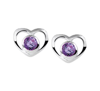 YO&NO - Oorbellen - Zilver - Oorknoppen - Hart - Zirkonia - Amethyst- 8,5/7mm - Kinderen - Zilver 925