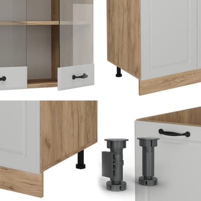 Vicco R-Line Complete keukeneenheid – 300 cm met hoge kast, WB Antraciet Wit landhuis/gouden eik