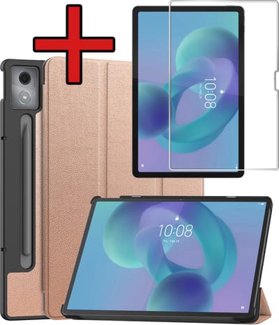 Hoesje - Geschikt voor Lenovo Idea Tab Pro - Met Screenprotector - Hardcover Book Case - Trifold Bookcase Hoes - Hard Cover - Tablethoes - Rosé goud