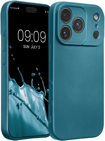 kwmobile metallic telefoonhoesje van TPU - geschikt voor Apple iPhone 18 Pro / iPhone 17 Pro - Flexible case voor smartphone - In Metallic carabisch blauw