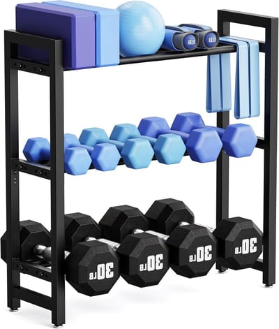 Verstelbaar 3-laags dumbbell rek – Stevig rek met een draagcapaciteit van 180 kg voor dumbbells en kettlebells, ideaal voor thuisgym en fitnessruimte