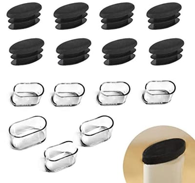 Kunststof bureaustoelpoten 15 x 30 mm ovale buis - 20 stuks transparant voor vloerbescherming