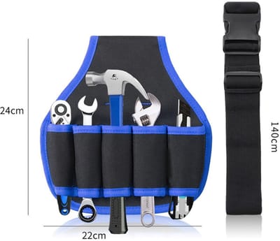 Dailygoods - Tool Bag - Multi-Pocket Tool Belt - Duurzaam en Sterk - Blauw - Geschikt voor Electricians en Carpenters - Professionele gereedschapsoplo...