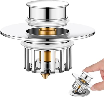 Drain Strainer voor Washbasin - Pop Up 3-in-1 Badkuip - Afvoerstop met RVS Filtermandje - Stopper - Gootsteenstopper voor 37-50 mm Basin - Messing Bal Core - Chroom