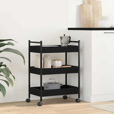 vidaXL - Keuken - Trolley - Zwart - eiken - 50 - x - 30 - x - 70 - cm - Bewerkt - hout