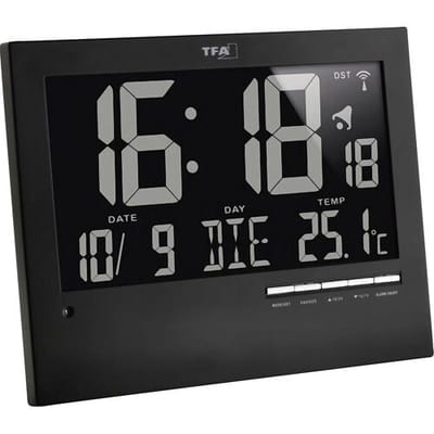 TFA Dostmann 60.4508 Wandklok Zendergestuurd 185 mm x 230 mm x 31 mm x 31 mm Zwart