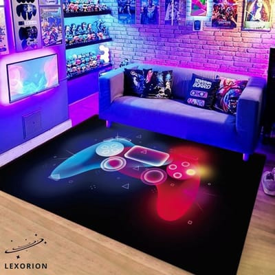Lexorion Gaming Speelkleed Neon XL 160x120 cm – Zacht Vloerkleed voor Kinderen – Controller Design – Speeltapijt & Kruipmat – Gamekamer / Kinderkamer