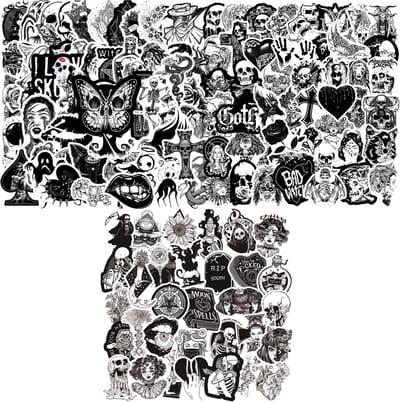 150 Zwart-Witte Schedelstickers - Vinyl Punk Gothic-Stickers voor Halloween, Cosplay en Feestartikelen