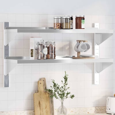 vidaXL - Wandschap - 2-laags - 100x30x60 - cm - roestvrijstaal - zilverkleurig