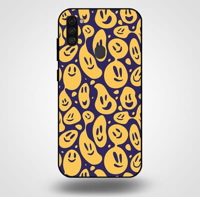 Smartphonica Telefoonhoesje voor Samsung Galaxy A11 met smiley opdruk - TPU backcover case emoji design - Paars Geel geschikt voor Samsung Galaxy A11